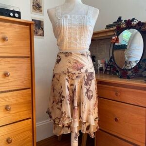 90s Mesh Floral Cream Midi Skirt